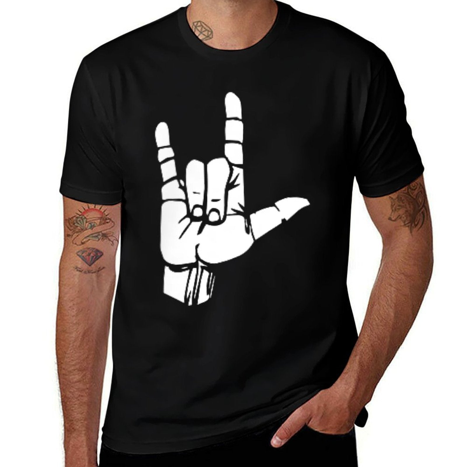 ASL I Love You Gift American Sign Language  Heathered Texture T-Shirt