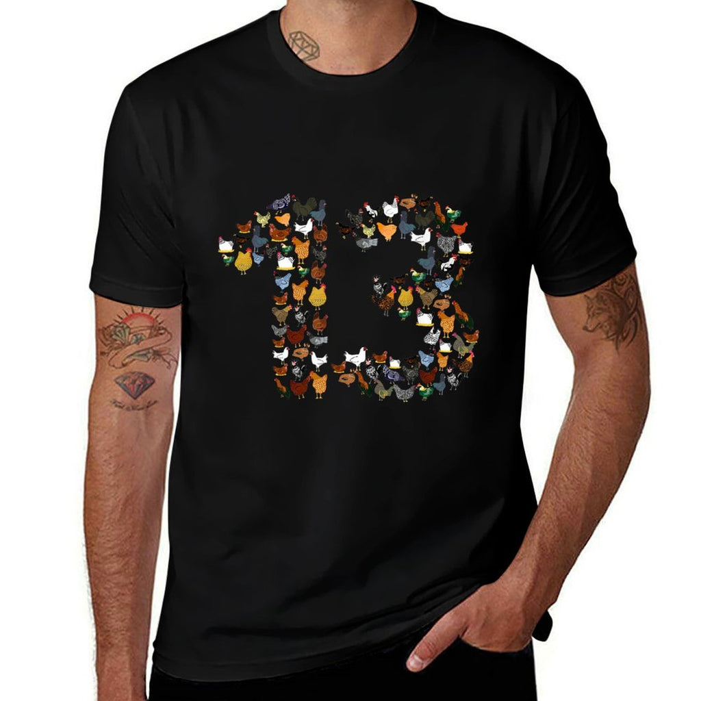 13th Birthday Outfit Girl Boy Thirteen Year Old Farm Chicken  Ribbed Collar T-Shirt