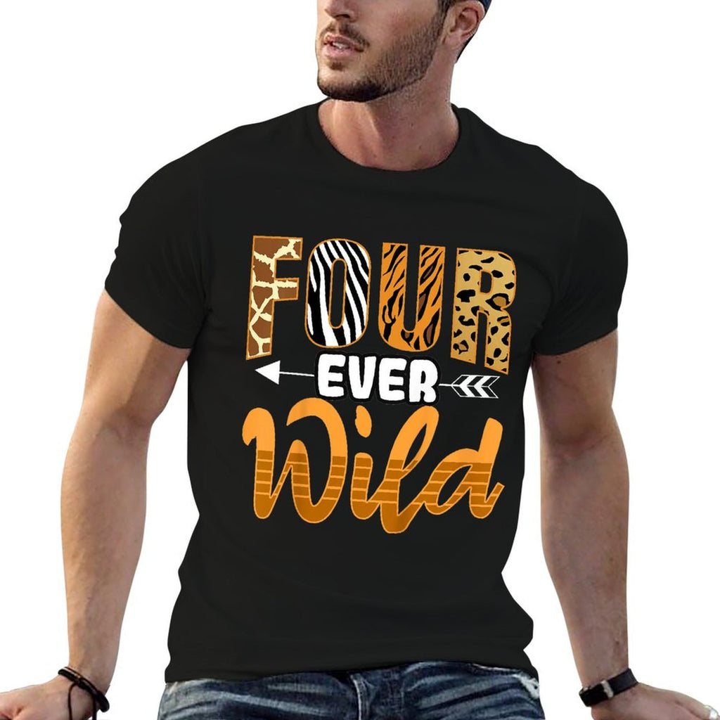 4 Four Ever Wild - Savanna African Animals 4th Birthday  Ribbed Collar T-Shirt