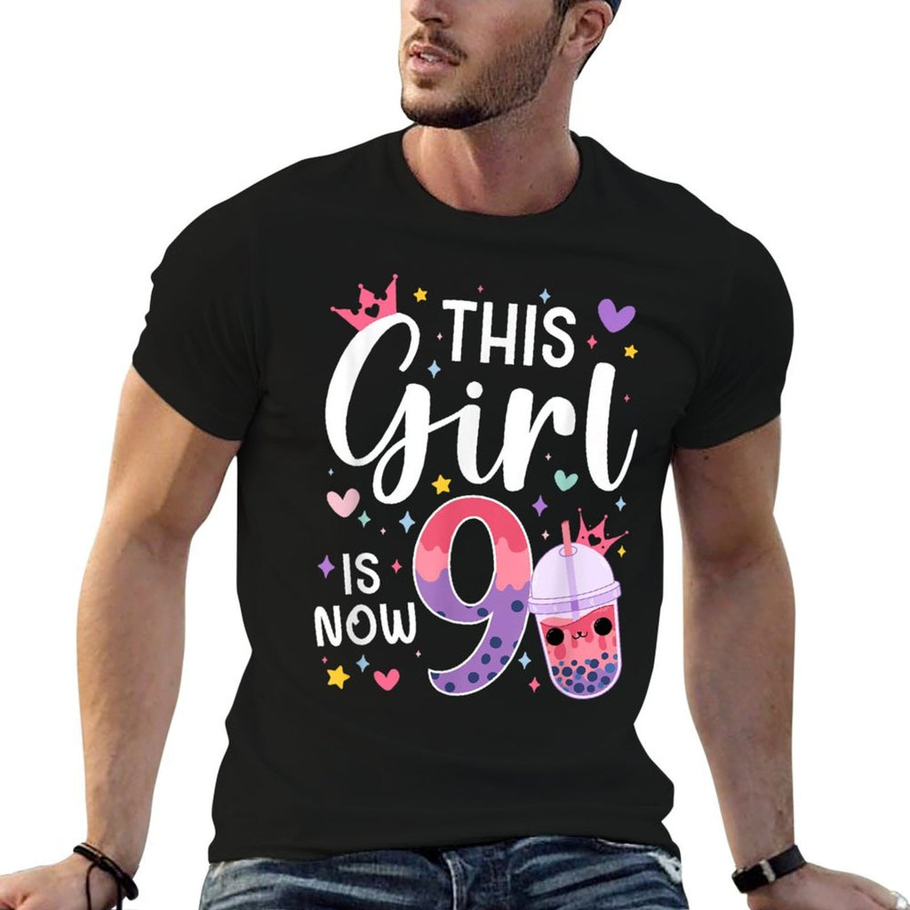 9th Boba Tea Birthday Party Nine Year Old Bubble Tea Girl  Quick-drying T-Shirt