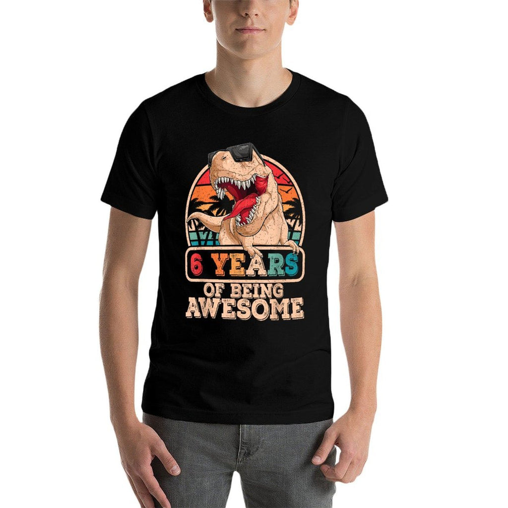 6 Years Awesome T Rex Dinosaur 6th Birthday Dino Boys Kids  Slim-fit Cut T-Shirt