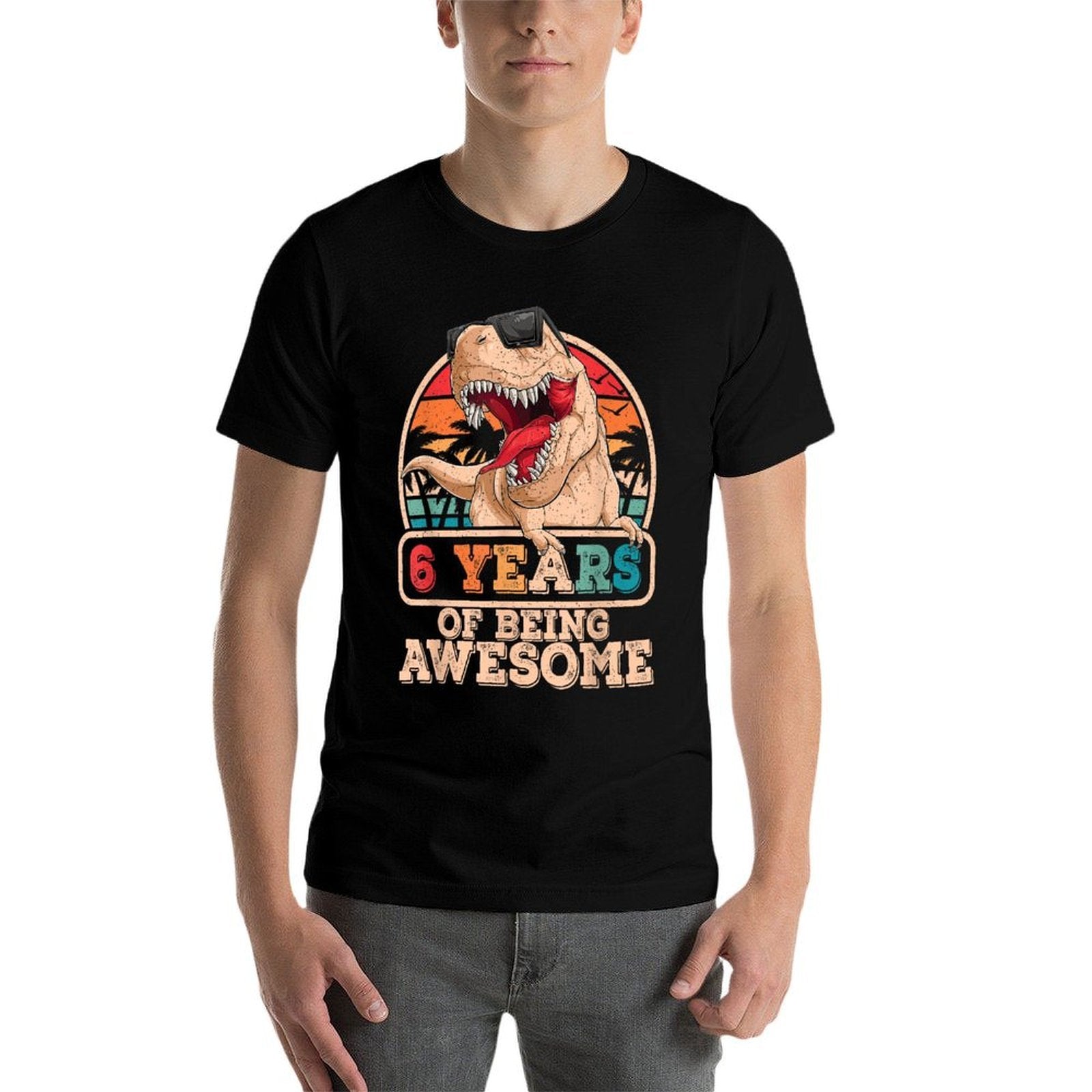 6 Years Awesome T Rex Dinosaur 6th Birthday Dino Boys Kids  Slim-fit Cut T-Shirt