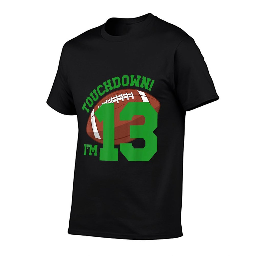 13th Birthday Football Thirteen Year Old Football Player  Ribbed Collar T-Shirt