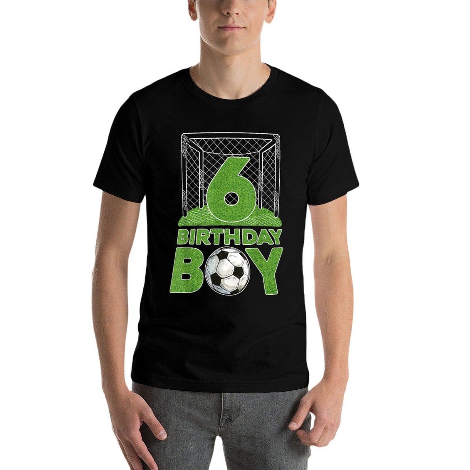6th Birthday Boys 6 Years Old Soccer Football Goal Ball  Heathered Texture T-Shirt
