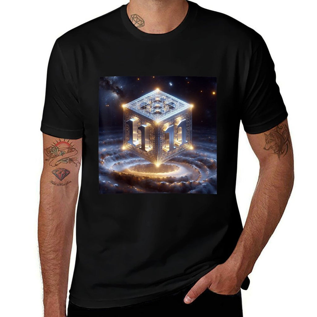 Angel Number 1111 with Metatrons Cube  Fade-proof Color T-Shirt