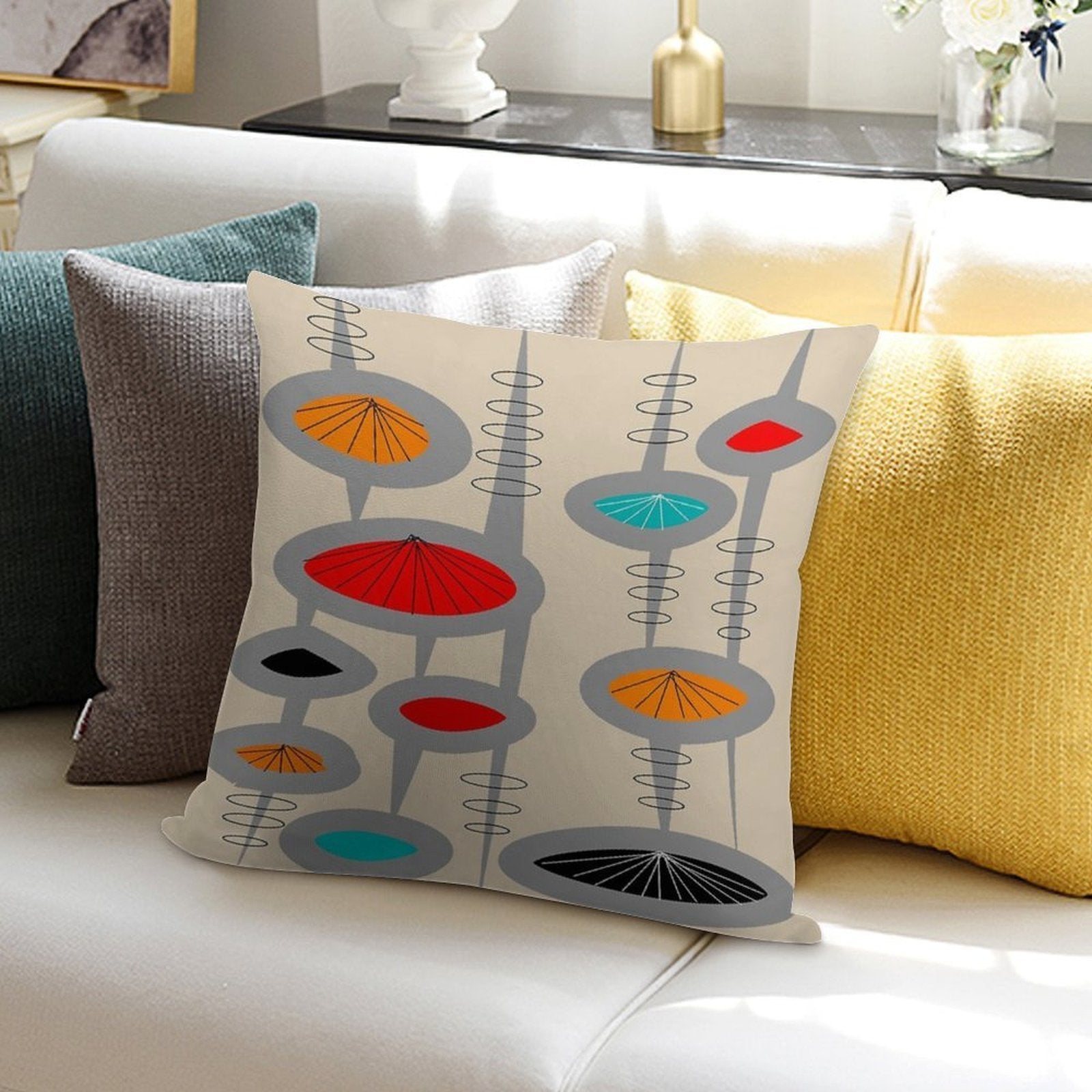 Atomic Era Inspired Art Soft Multiple Sizes Throw Pillow