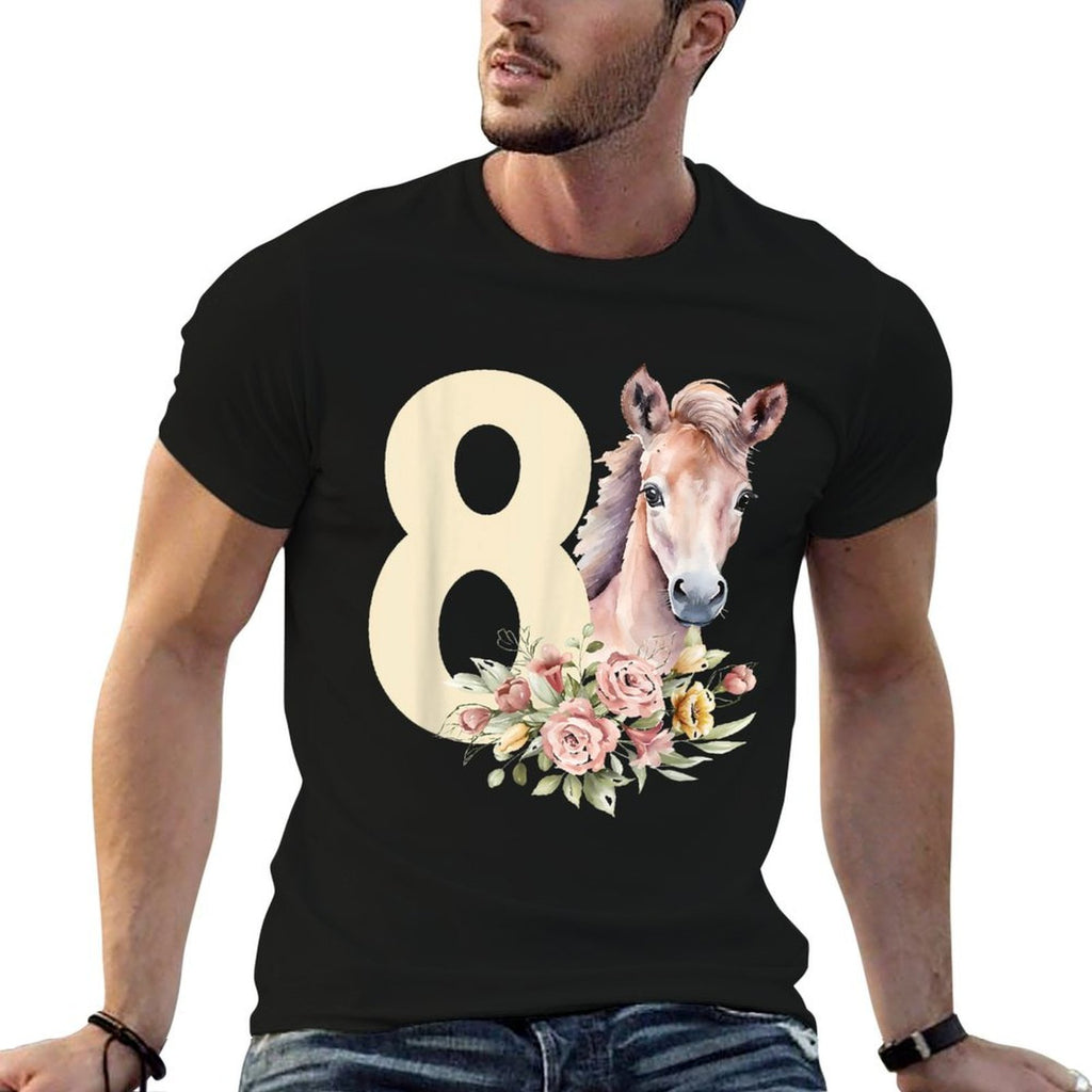 8th Horse Birthday Eight Year Old Girl Horse Lover Birthday  Slim-fit Cut T-Shirt