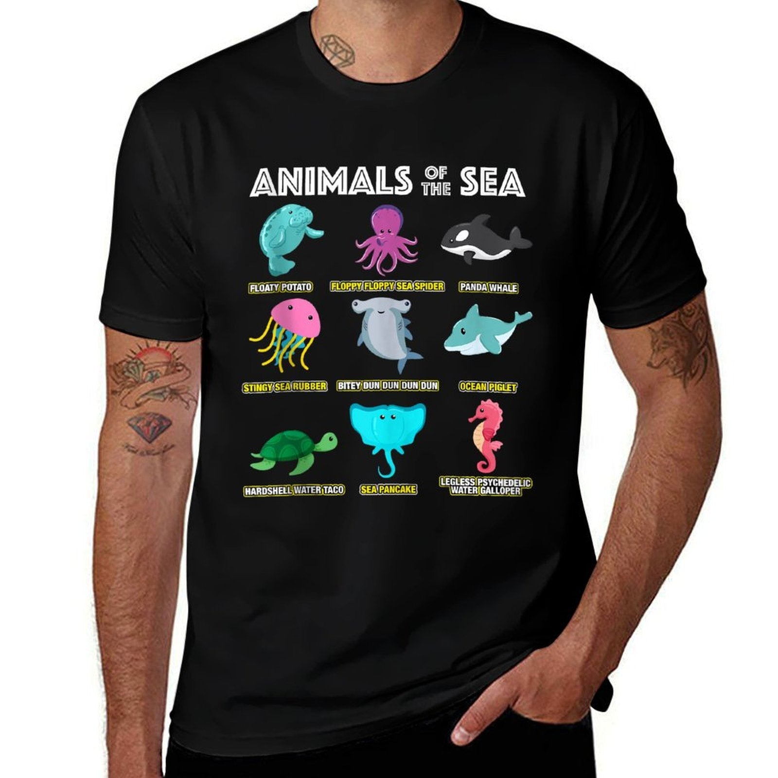 Animals Of The World Sea Creatures Funny Ocean Humor Meme  Trendy Pattern T-Shirt