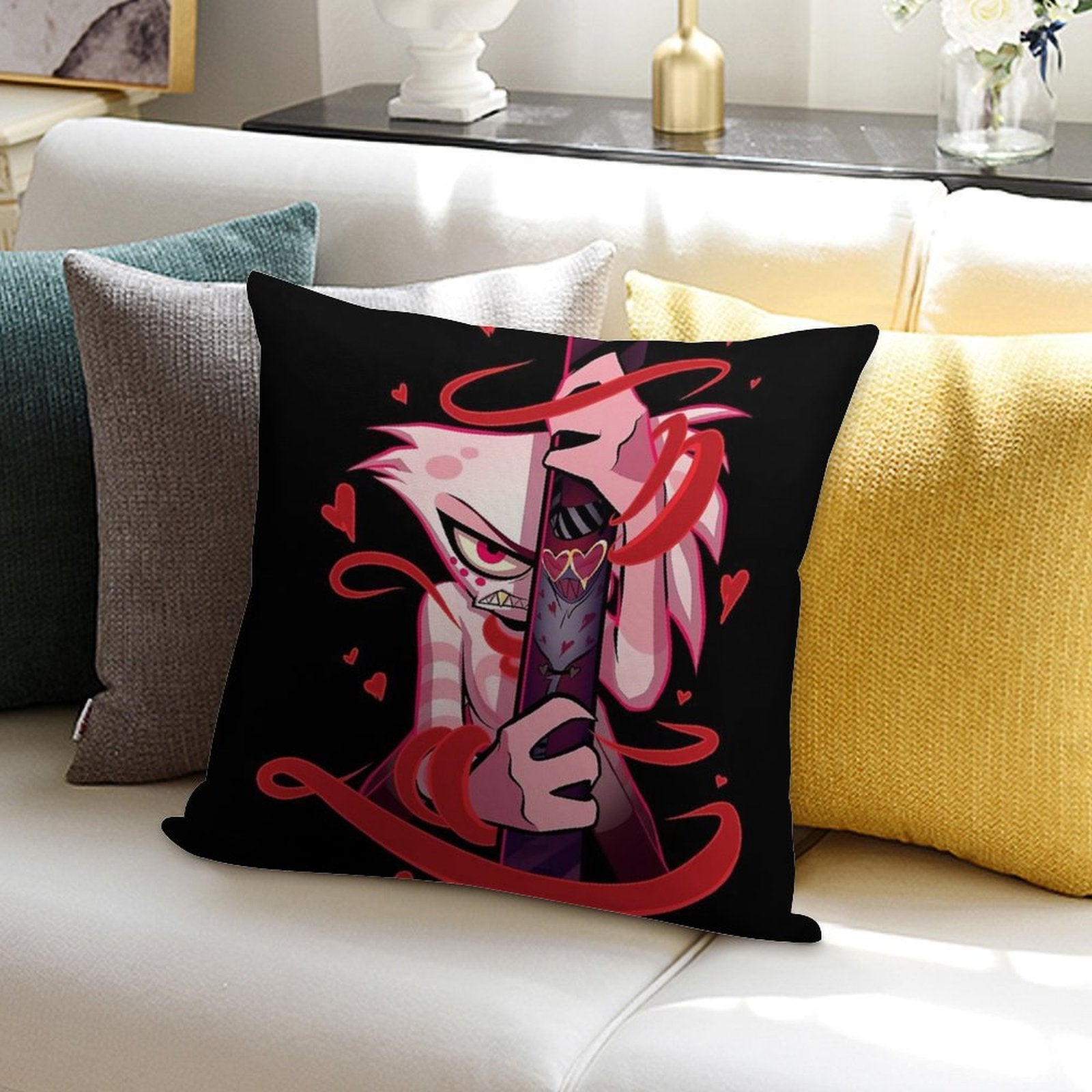 Angel Dust And Valentino Addicted - Hazbin Hotel Soft Easy Maintenance Throw Pillow