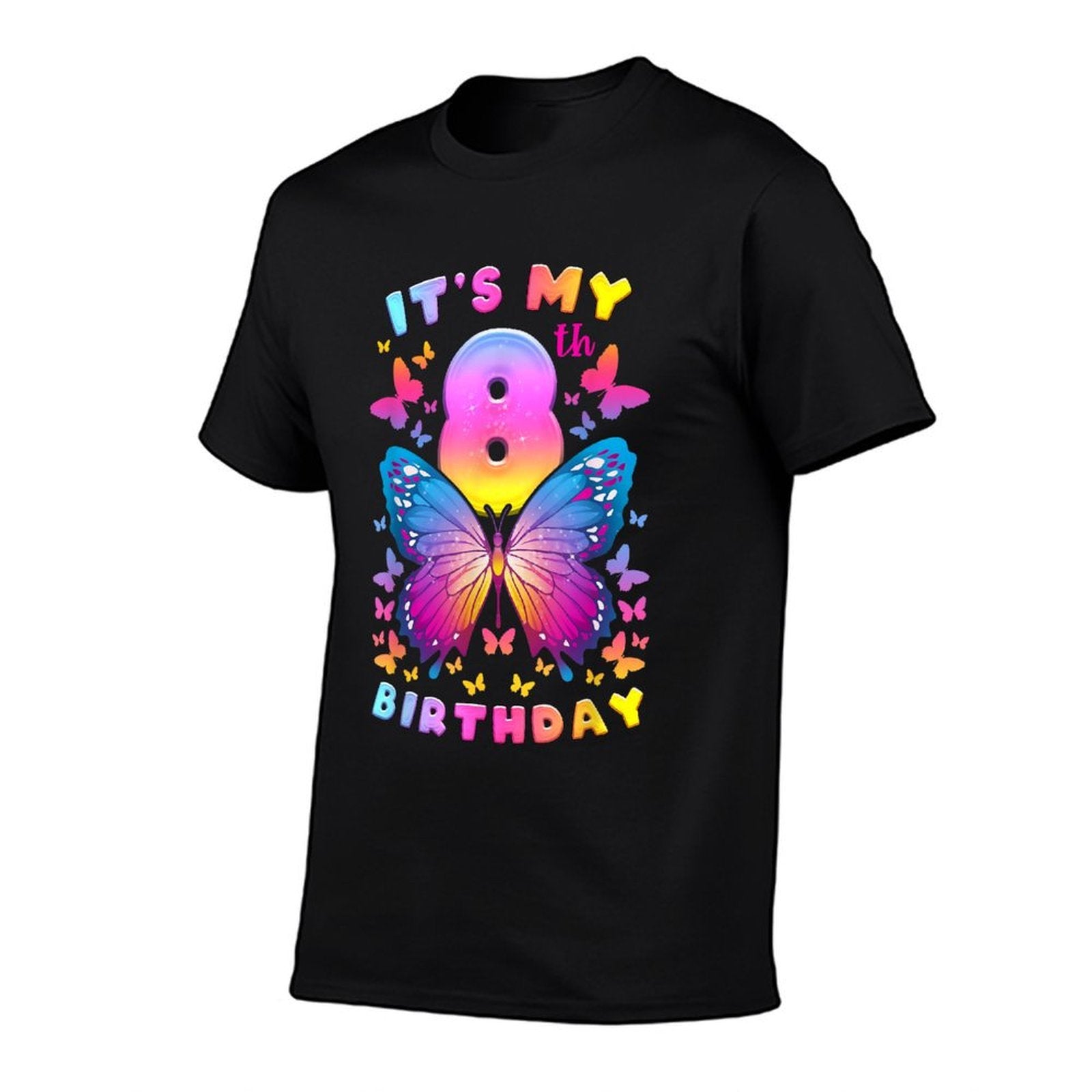 8th Birthday, Girl 8 Years, Butterfly, Number 8  Odor-resistant T-Shirt