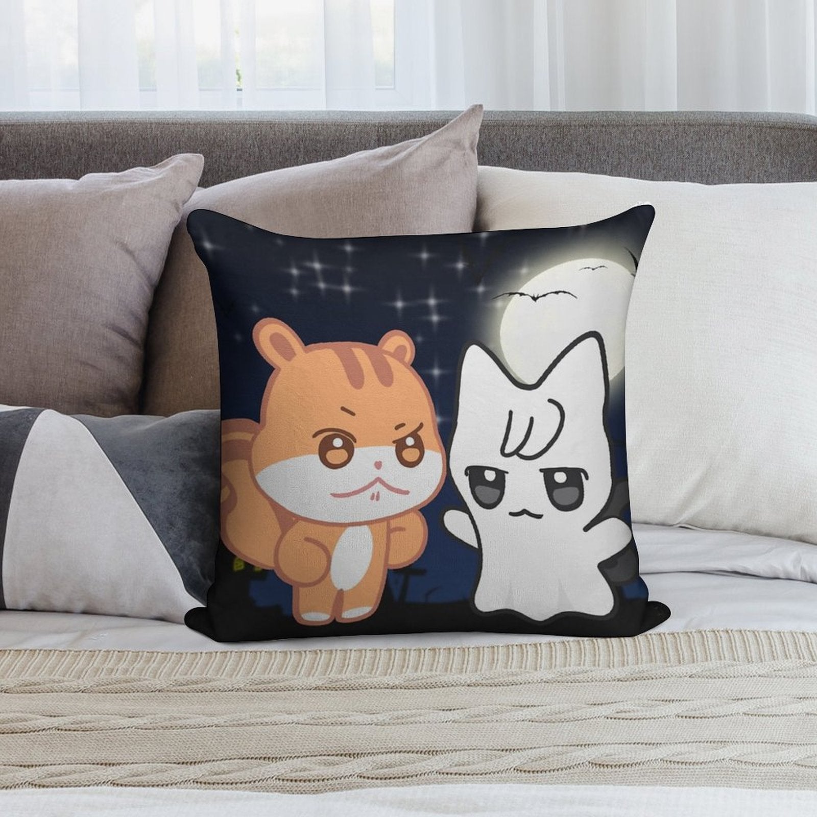 Aniteez Halloween Jjoongrami And Wooyonyang Soft Short Plush Fabric Throw Pillow