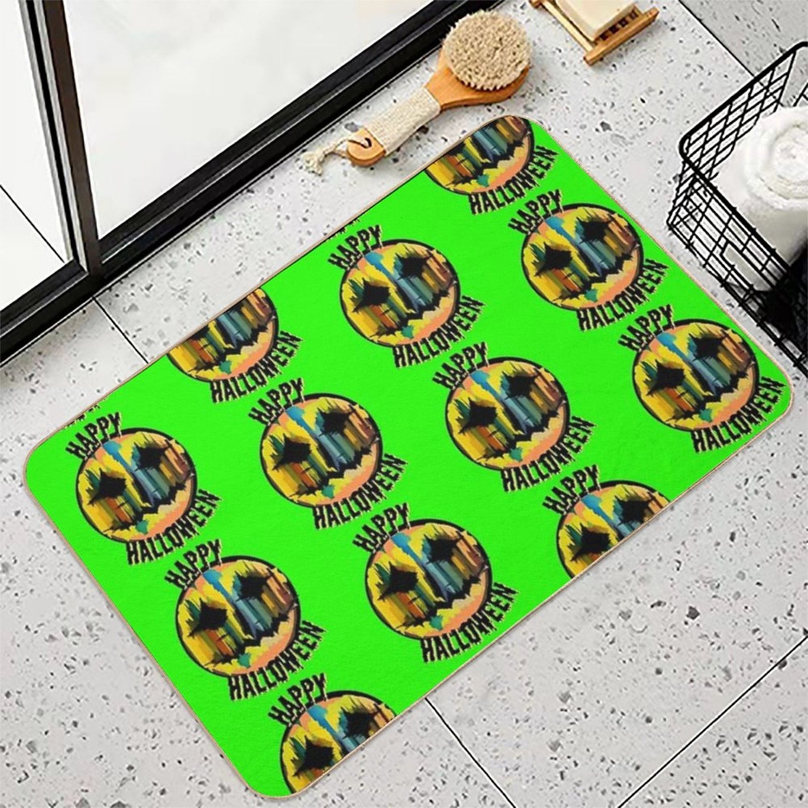 Glitchy Pumpkin Face – Happy Halloween Art  Pet-Safe Bath Mat