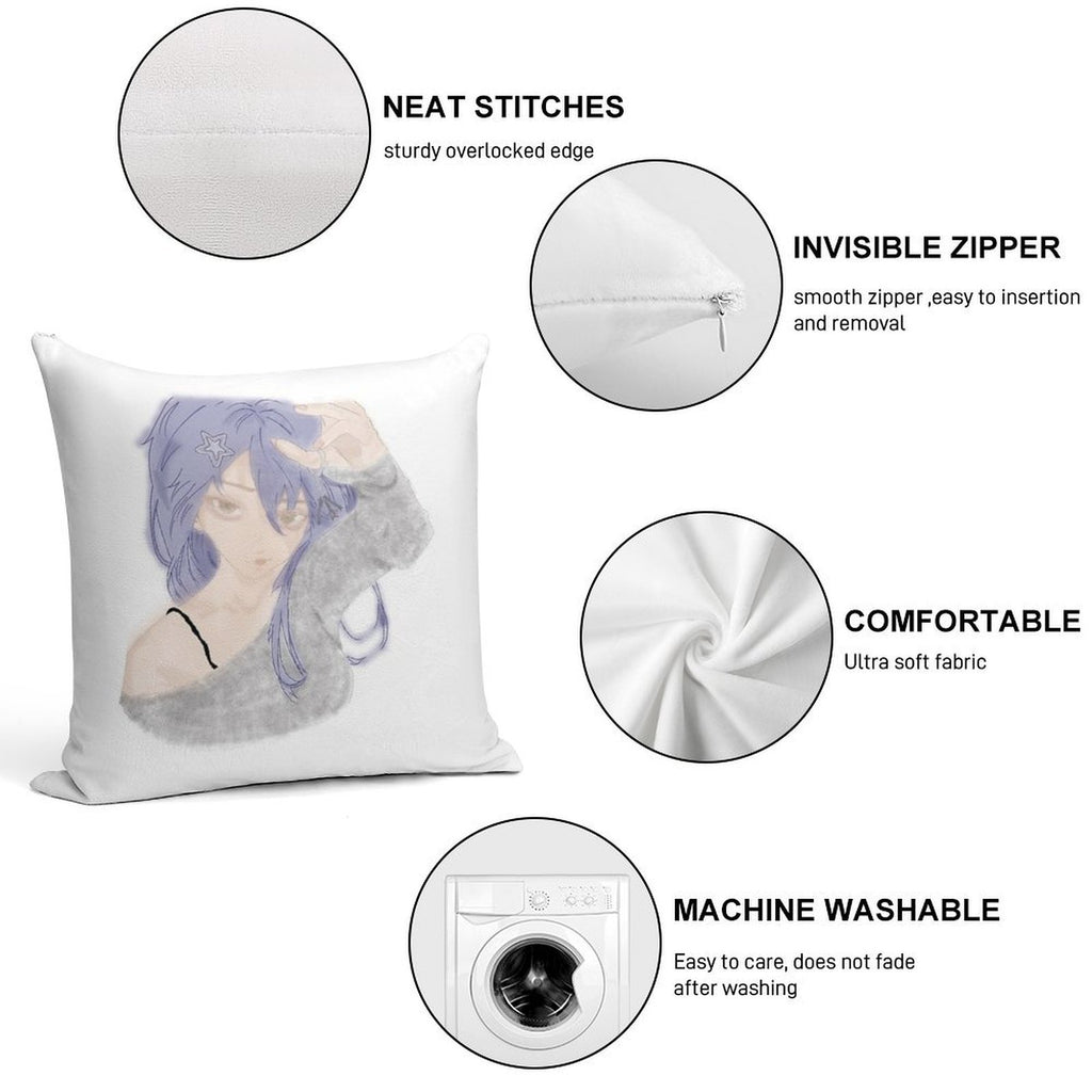 Anime Girl Soft Short Plush Fabric Throw Pillow