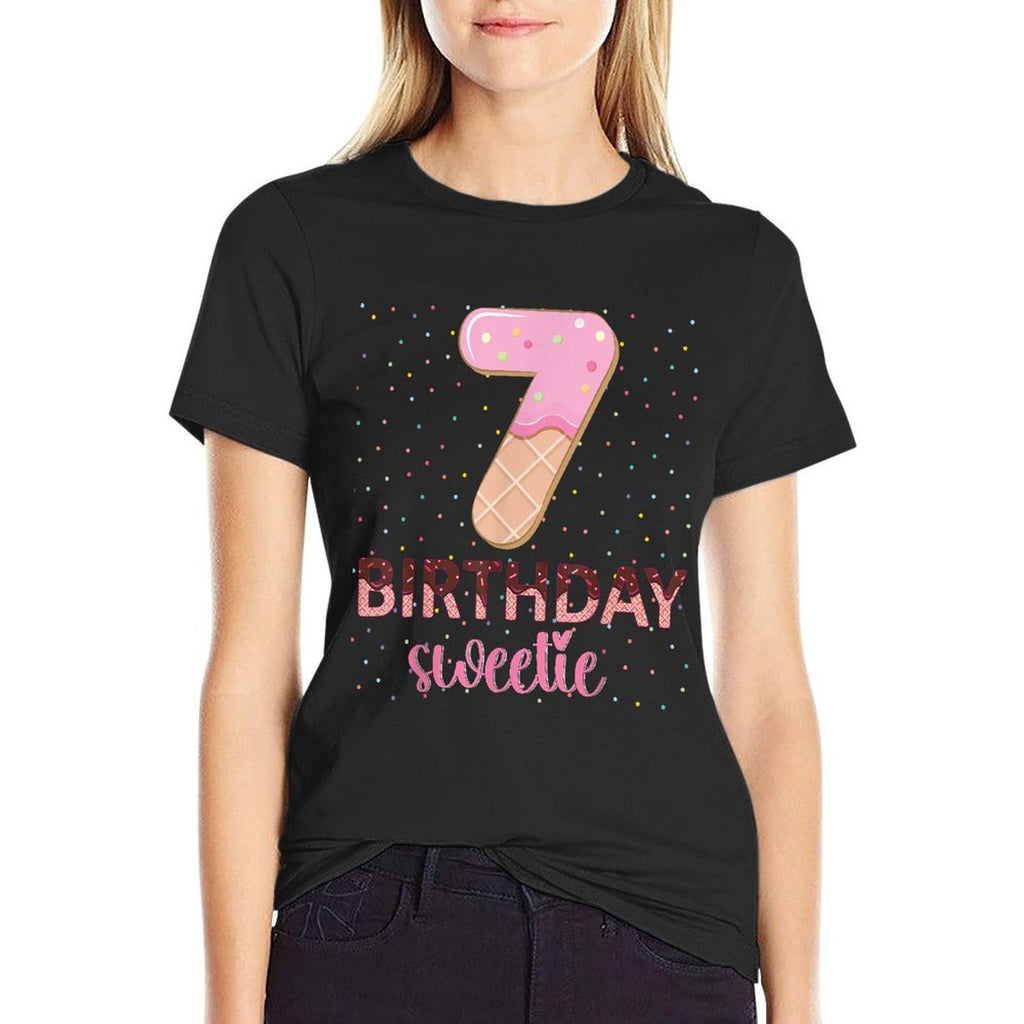 7th Birthday Sweetie Ice Cream Girl 7 Years Old B-day  Easy-care T-Shirt