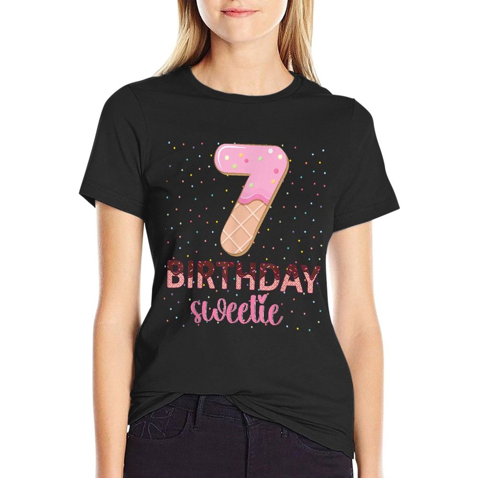 7th Birthday Sweetie Ice Cream Girl 7 Years Old B-day  Easy-care T-Shirt