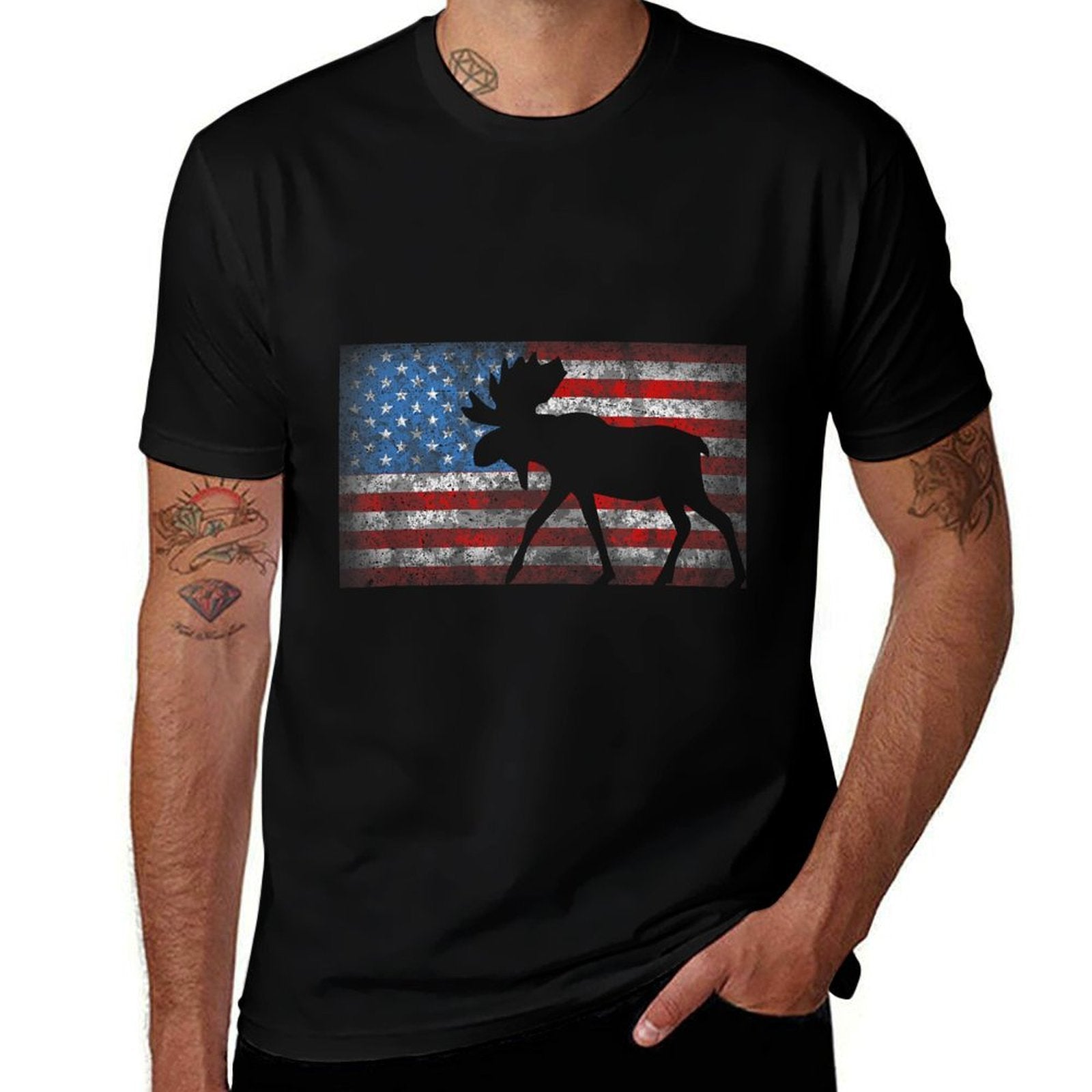 American Moose 4th of July Animal Gift  Heathered Texture T-Shirt