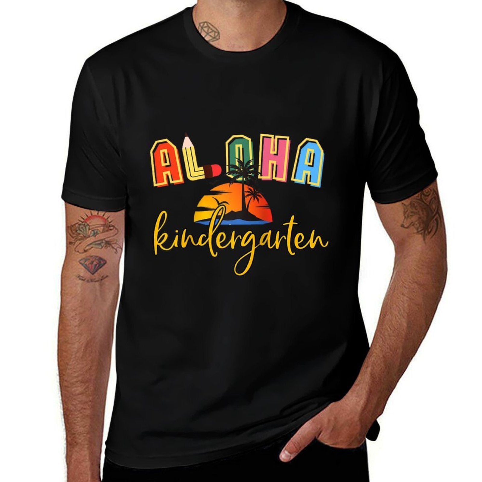 Aloha Kindergarten Summer Beach Vacation Teacher School Raglan Baseball  Trendy Pattern T-Shirt