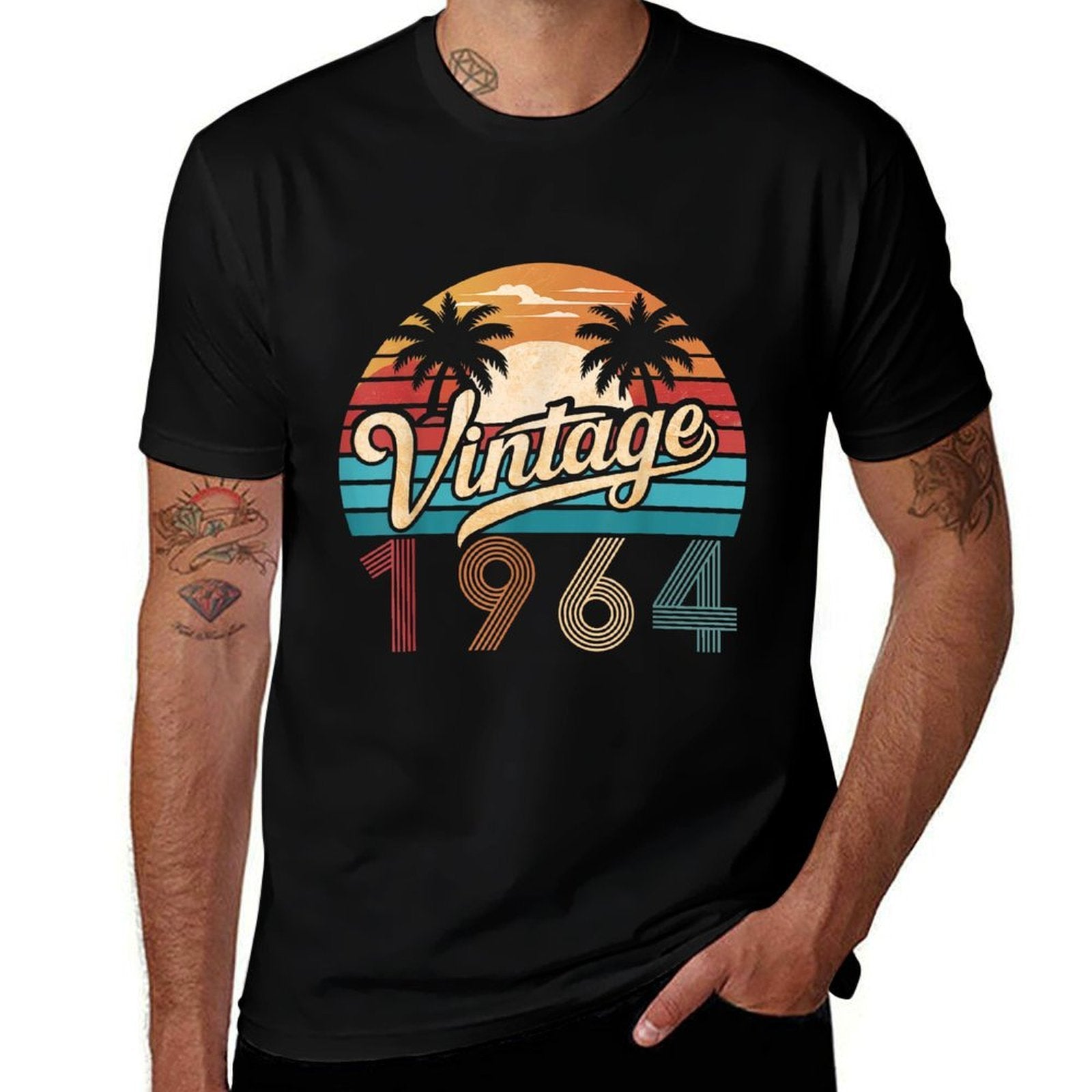 60th Birthday Retro Vintage Born In 1964 60 Years Old Gift  Fade-proof Color T-Shirt