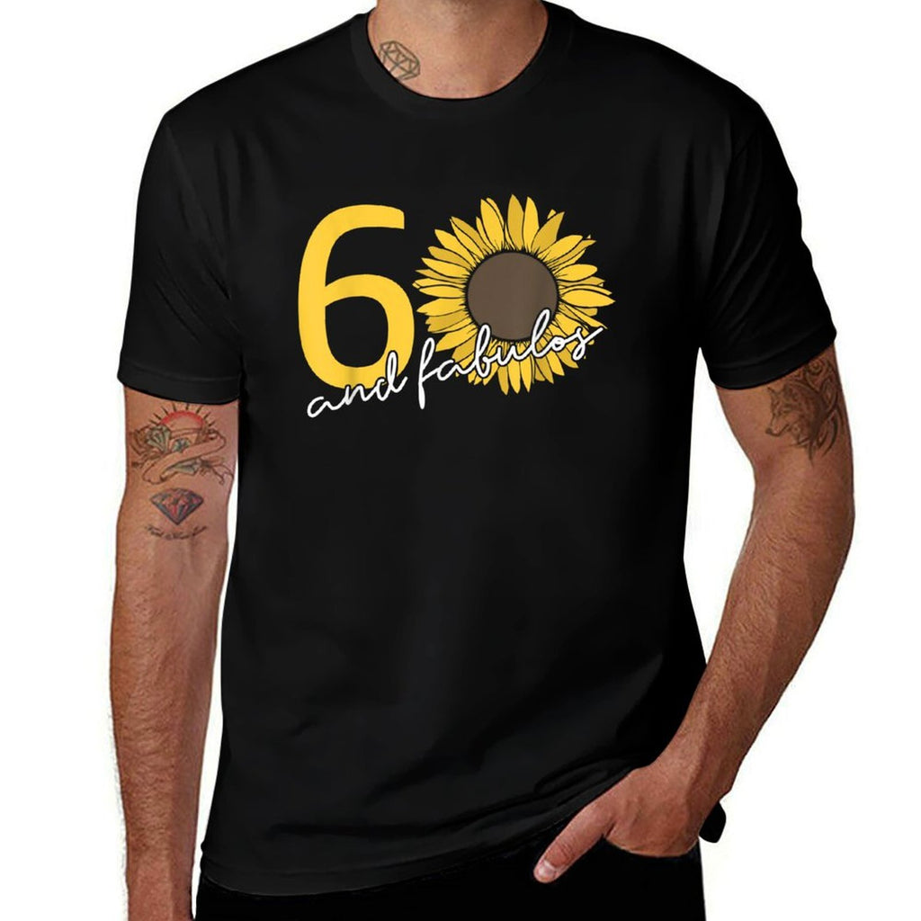 60 And Fabulous 60th Birthday Sunflower  Heathered Texture T-Shirt