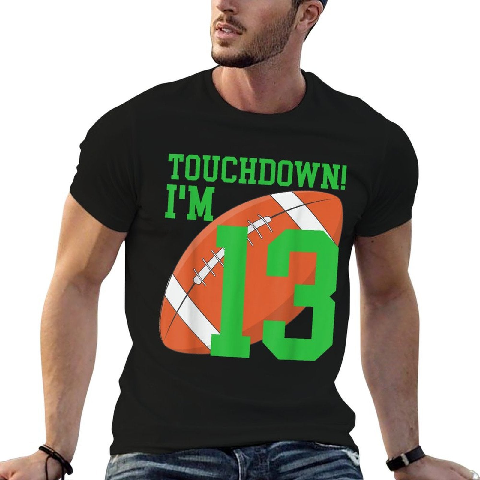 13th Birthday Football Thirteen Year Old Football Player  Wrinkle-resistant T-Shirt